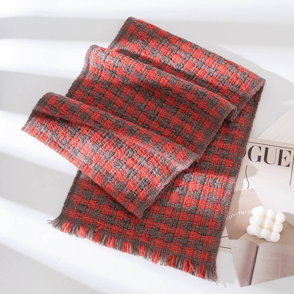 Wool Scarf Autumn and Winter New Style Long Plaid Versatile Thickened Tassel Warm Student Scarf for Men and Women