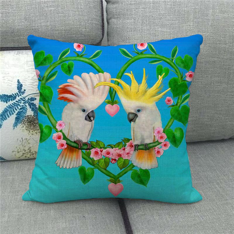 Watercolor Bird Parrot Flower Oil Painting Digital Printing Short Plush Pillow Covers For Sofa Office Cushion Cover Home Goods