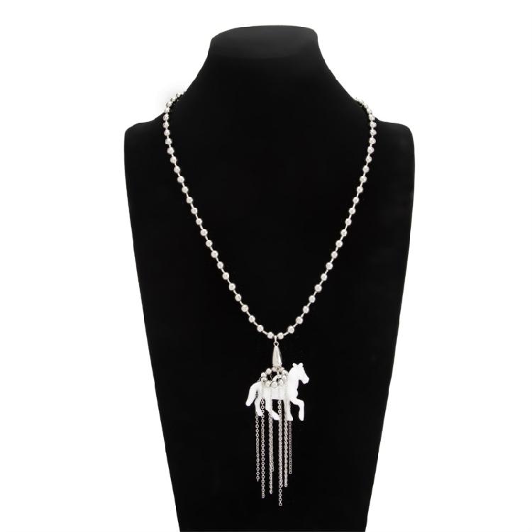 Lovely Horse Design Necklace Pendant Sweater Chain With Soft Tassels Adjustable 61+7cm Chain For Women