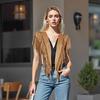 Damen Wildleder Quasten Weste 70er Jahre Hippie Outfit Ärmellos Offene Vorderseite Weste Western Kragen