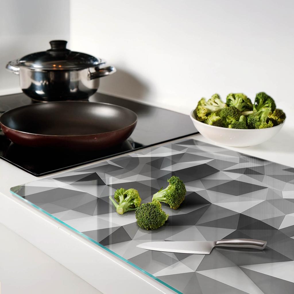 Glass Kitchen Cutting Board with Abstract Triangles Graphic 80X52 Cm