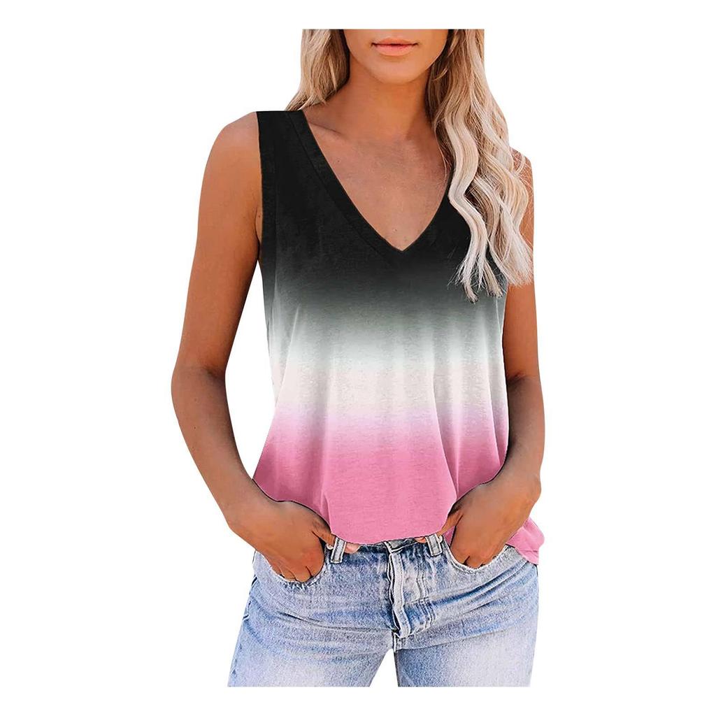 2024 Women's Sleeveless Loose Casual Gradient V-Neck Vest Top