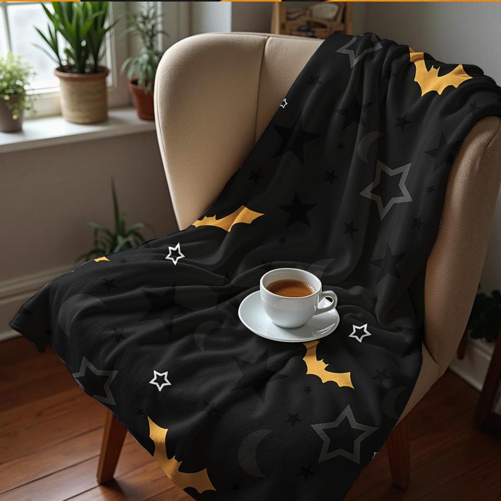 Bat Pumpkin Autumn Anime Cartoon Flannel Blanket Soft Warm Throw for Bedroom Sofa Car Kids Holiday Gift