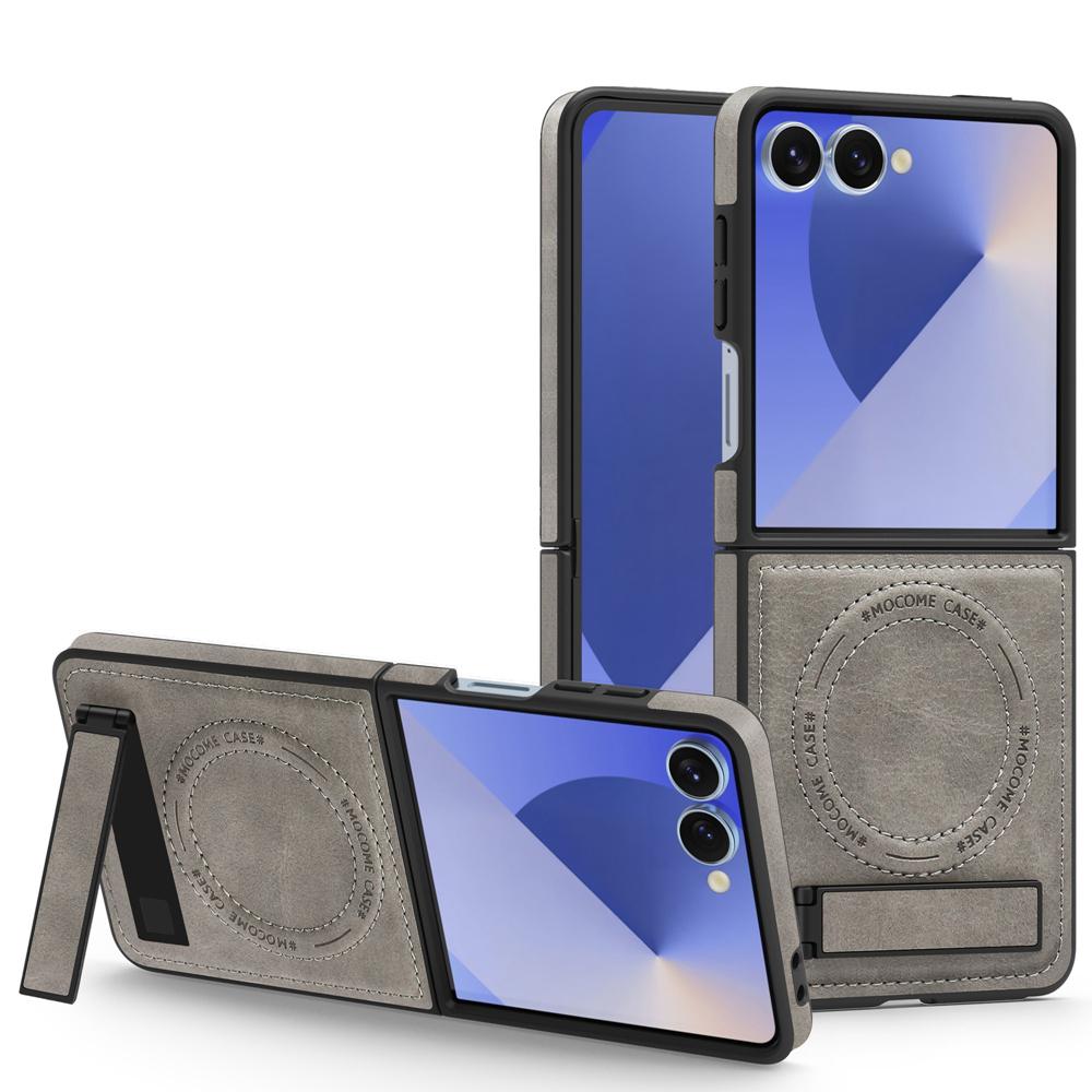 KEYSION Luxus PU Leder Magnetische Hülle für MagSafe für Samsung Galaxy Z Flip 7 5G 7 SE Ständer Kabelloses Laden Handyhülle