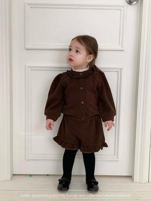 2026 Spring Arrival: JennyBebe Girls' Stylish Cardigan & Lace Shorts Set