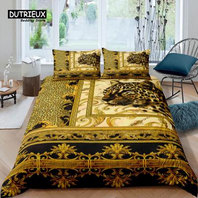 Home Living Luxury 3D Baroque Bedding Set Gold Leopard Duvet Cover Pillowcase Queen and King EU/US/AU/UK Size Comforter Bedding