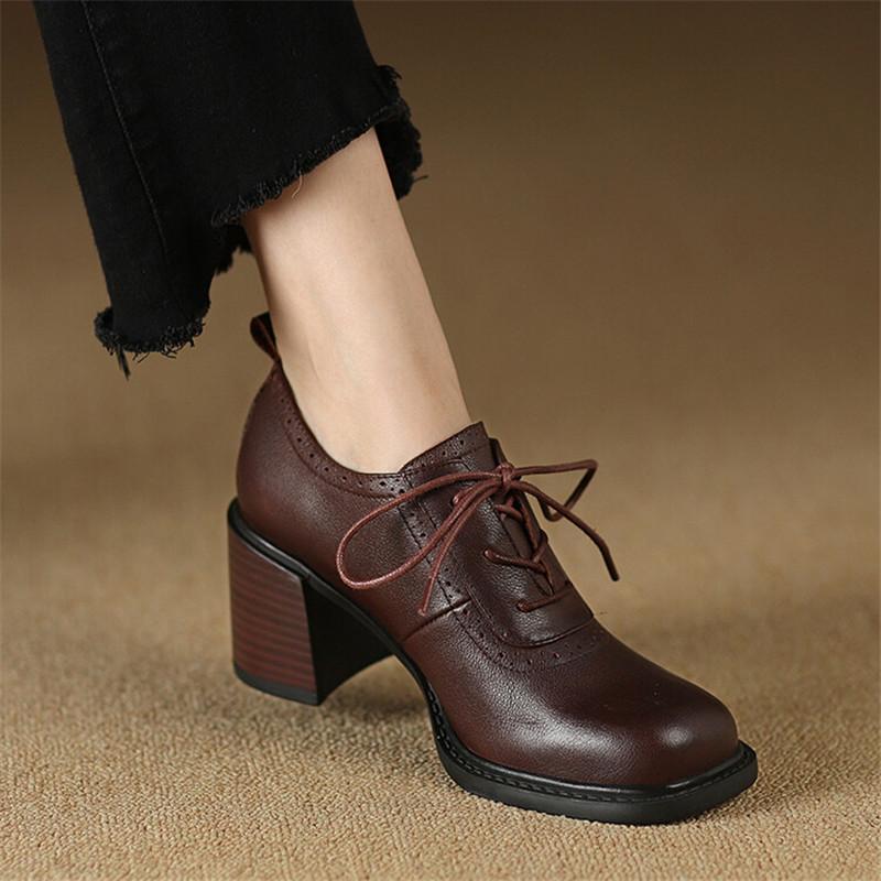 Fashion New Spring Genuine Leather Women Shoes Square Toe Women Pumps Shoes for Women High Heel Chunky Heel Shoes Zapatos Mujer Loafers