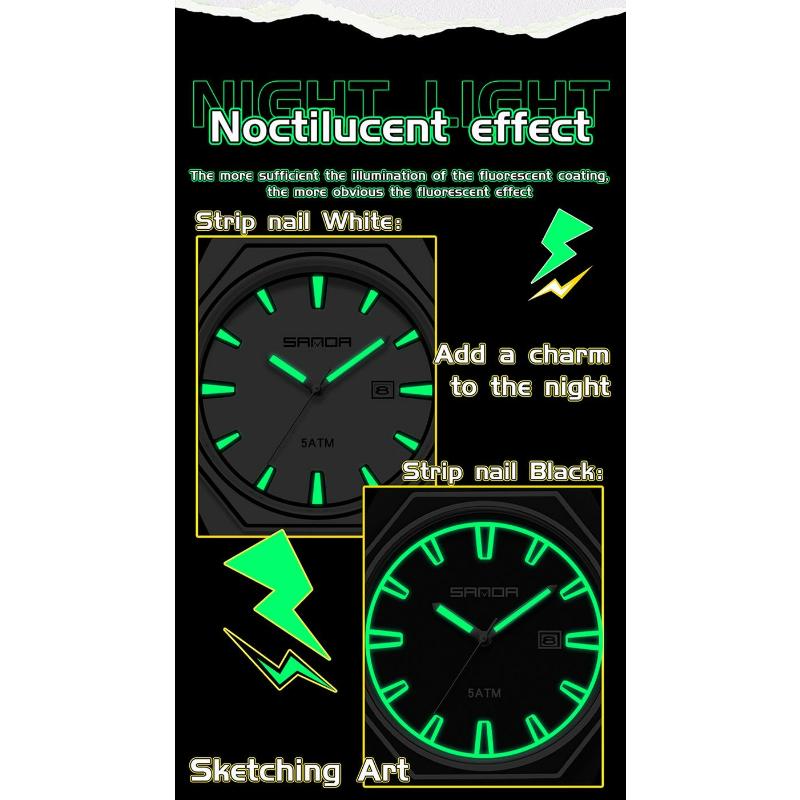 SANDA Fashionable Men's Quartz Watch Waterproof Silicone Strap Unique Scale Calendar Creative Lines Student Watches