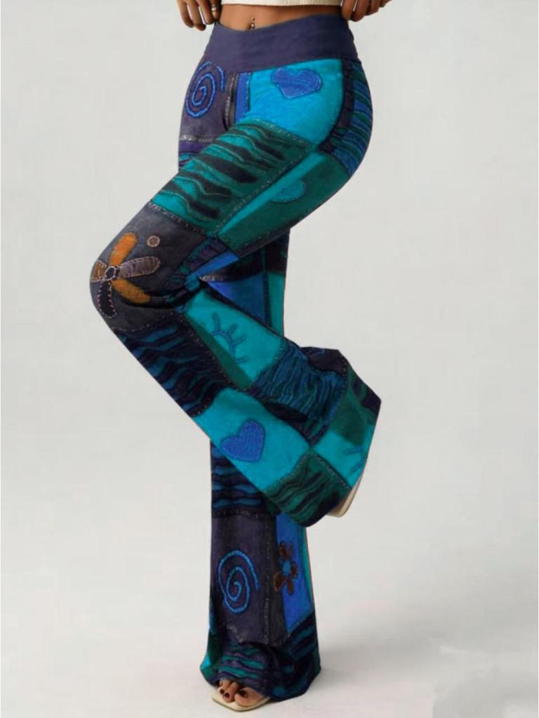 2026 Women's Ethnic Style Tie-Dye High-Waisted Retro Flare Pants