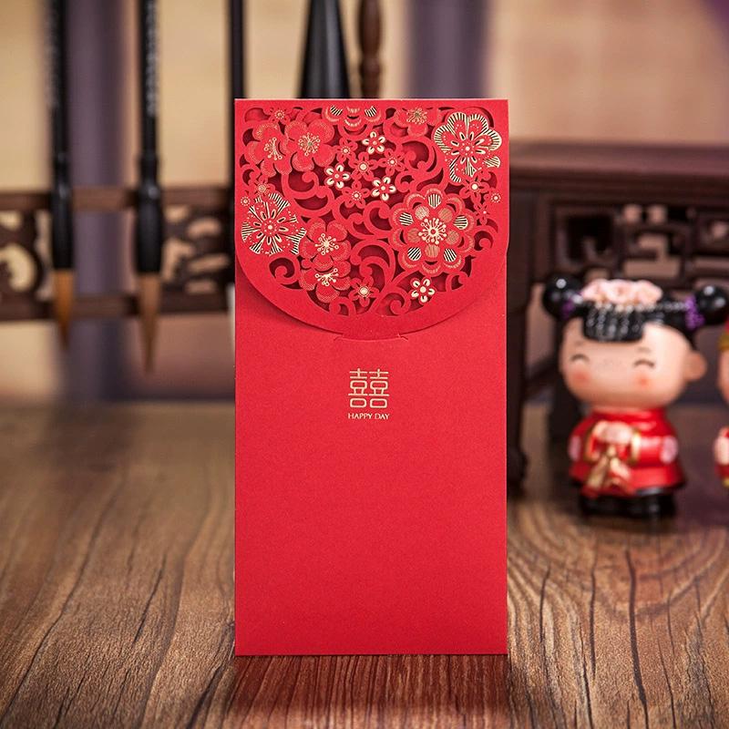 1PC Lucky Money Bag Rectangular Laser Engraving New Year Red Envelopes Marriage Hollow Embossed 3D