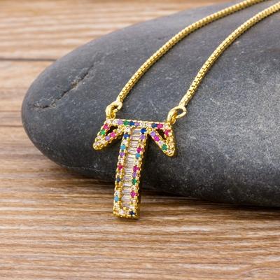 New Arrival Fashion Special Custom Design 26 Initial Letters Necklace Copper CZ Rainbow Pendant Best Family Name Jewelry Gift