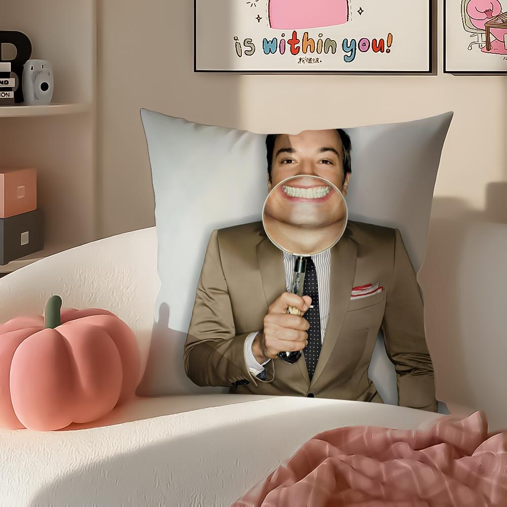 JJimmy FFallon Meme Cushion Cover Pillowcase Short Plush Invisible Zipper Room Sofa Cushion Cover