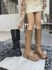 Retro plissierte Stiefel zum Stapeln, Damen 2025 dicksohlige aber kniehohe ausländische kleine hohe Ritterstiefel