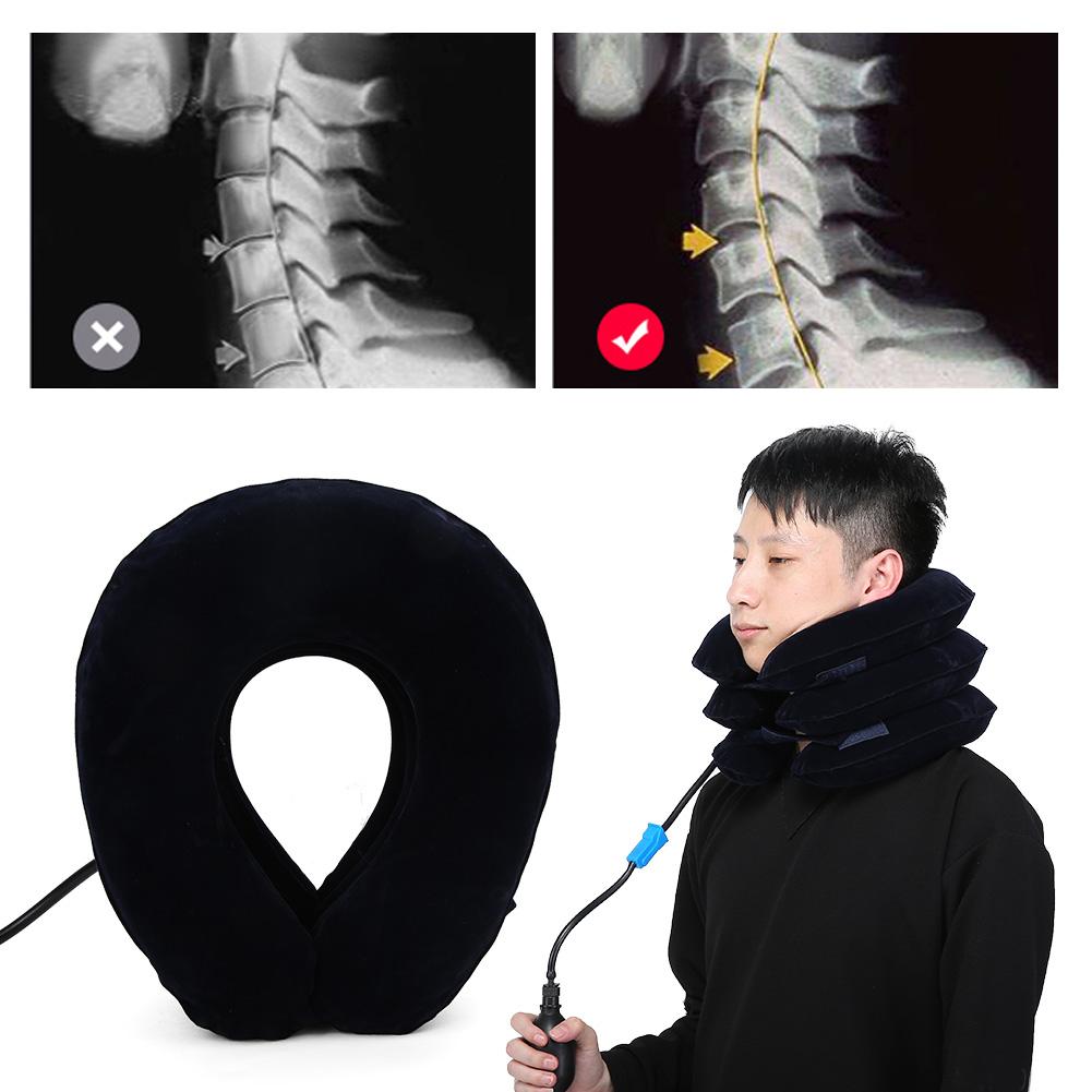 Household Portable Ergonomic Neck Cervical Traction Instrument Inflatable Neck Pillow Collar Blue
