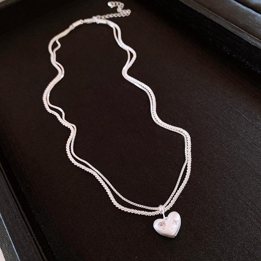 

Ожерелье с подвеской в виде сердца из циркония в два ряда, нишевая мода, простое, легкая роскошь, высокое чувство, изысканное, универсальное ожерелье для женщин