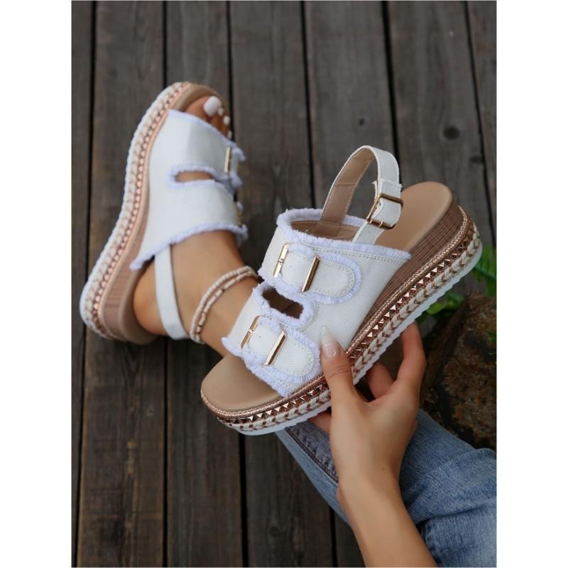 

Women Summer Slope Heel Muffin Bottom Sandals Solid Color Design Commuter Sandals 41 білий