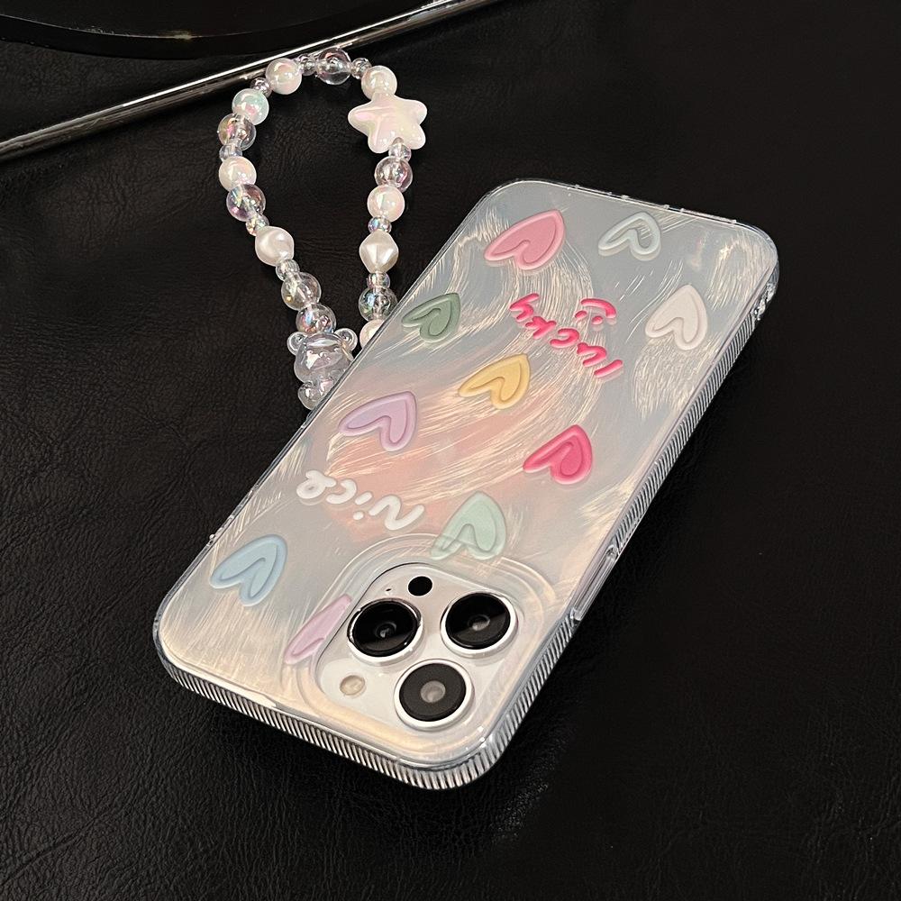Colorful Love for Apple 15pro Max Mobile Phone Case Iphone14 Chain 13 Feather Yarn 16 17