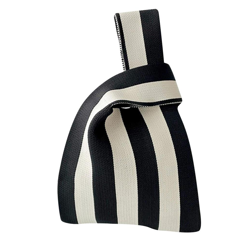 Einkaufstasche Lebensmitteltasche Streifenmuster Großes Fassungsvermögen Faltbar Wiederverwendbar Gewebte Handtasche Tasche für Tägliche Reise Schwarz Weiß