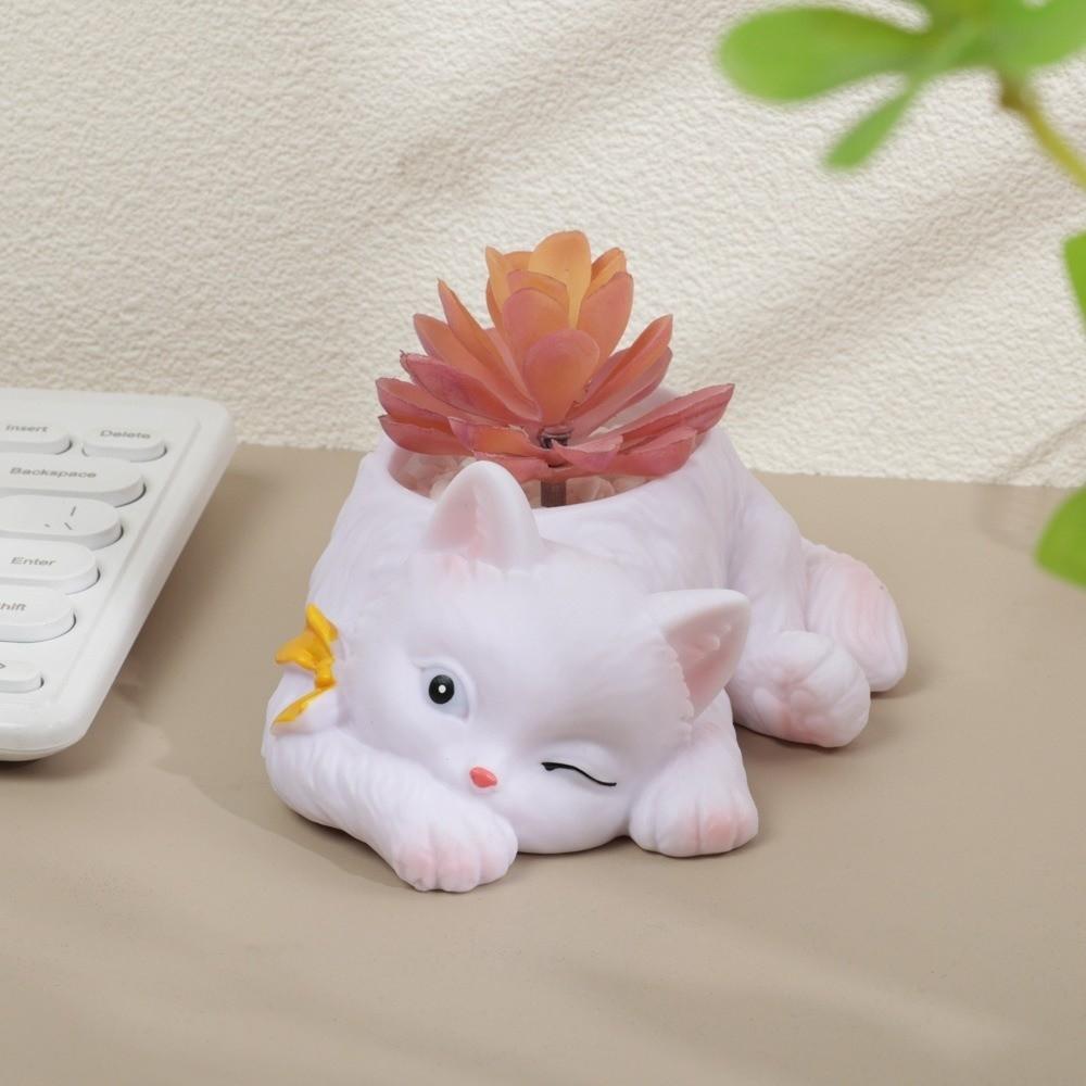 Ornament Resin Cat Succulent Flowerpot Creative Cartoon Cat Succulent Planter Multifunction Decorative Planter Living Room
