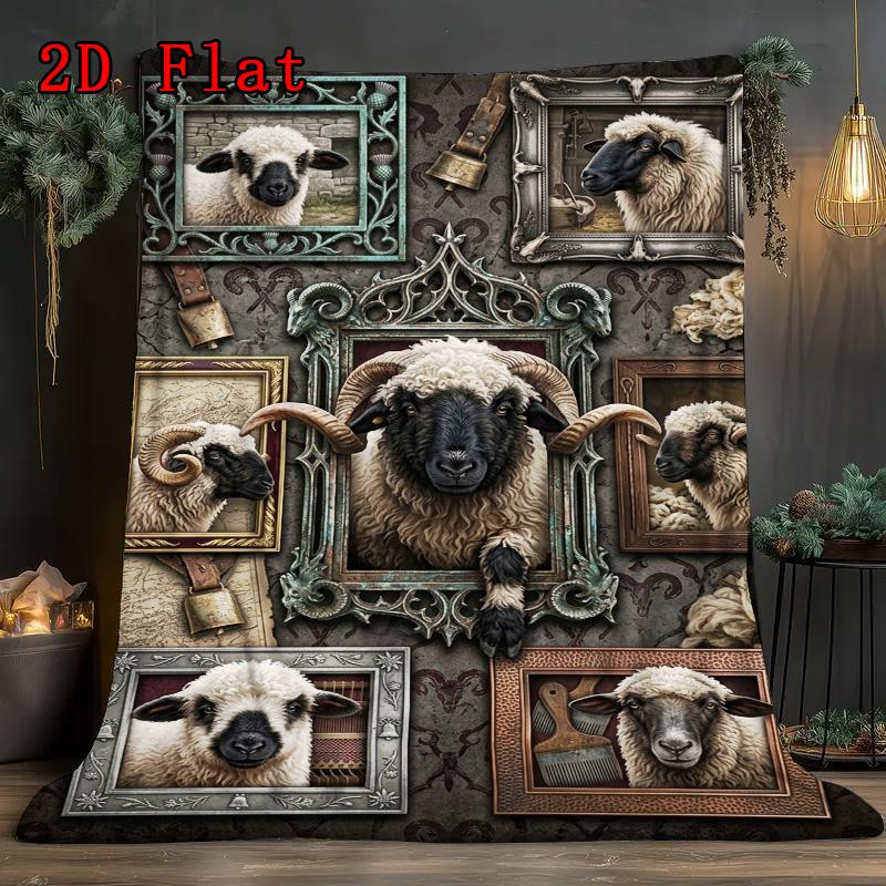 Sheep Portraits Gallery 2D Flat Pattern Flannel Blanket, High quality All Seasons, Home Decor, Warmth and Comfort, Perfect for Christmas Gifts.