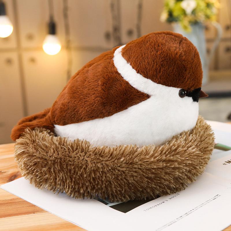 Uccello Animale Peluche Tenero Adorabile Realistico Passero Giocattoli Peluche con Nido Soffice Giocattoli Delicati