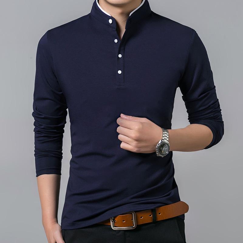 

Men s Fashion Solid Color Long-Sleeve Polo Shirt (2020) XXL темно-синий