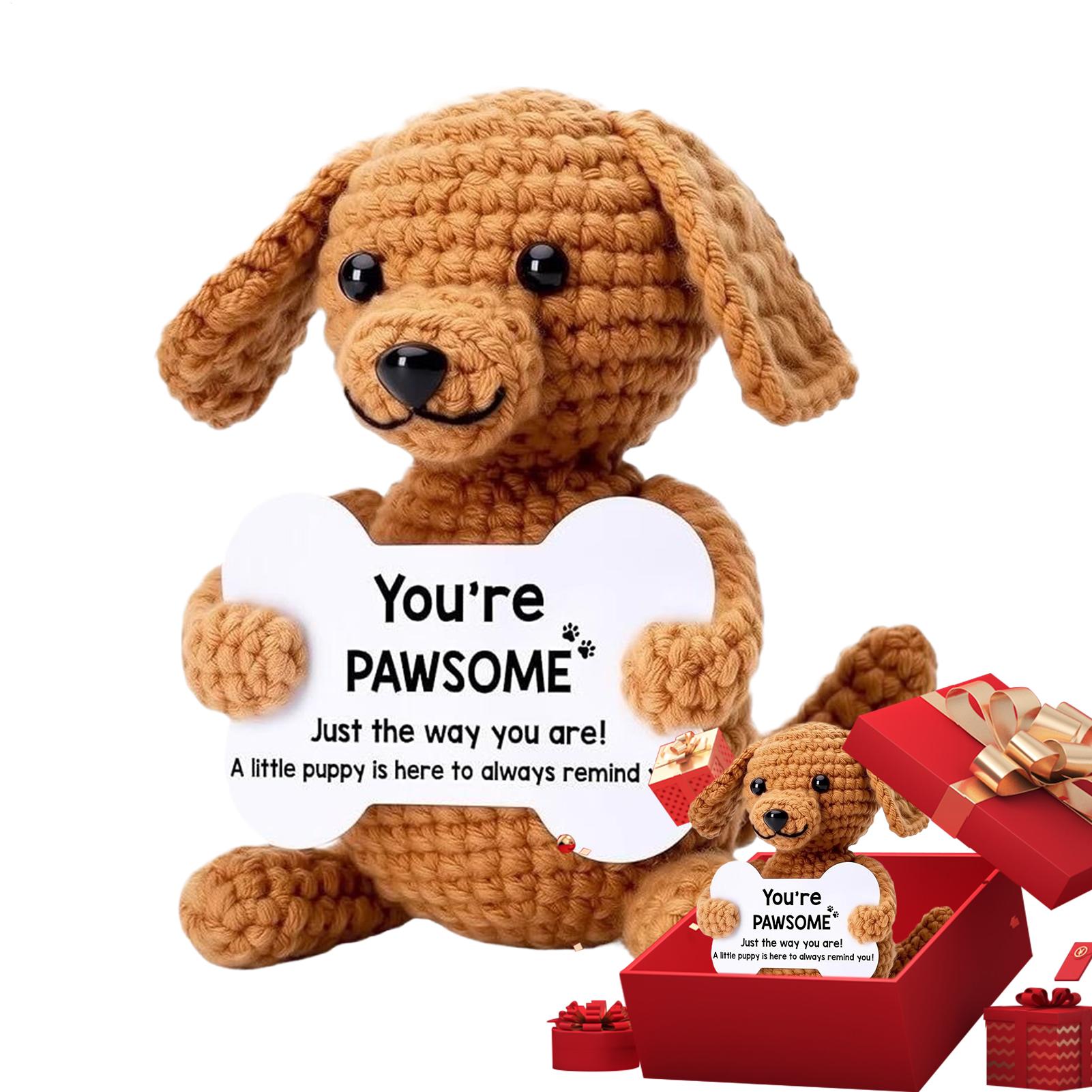 Funny Positive Puppy Wool Knitting Doll Positive Affirmation Card Woven animal Doll Ornaments Motivational Decoration CN