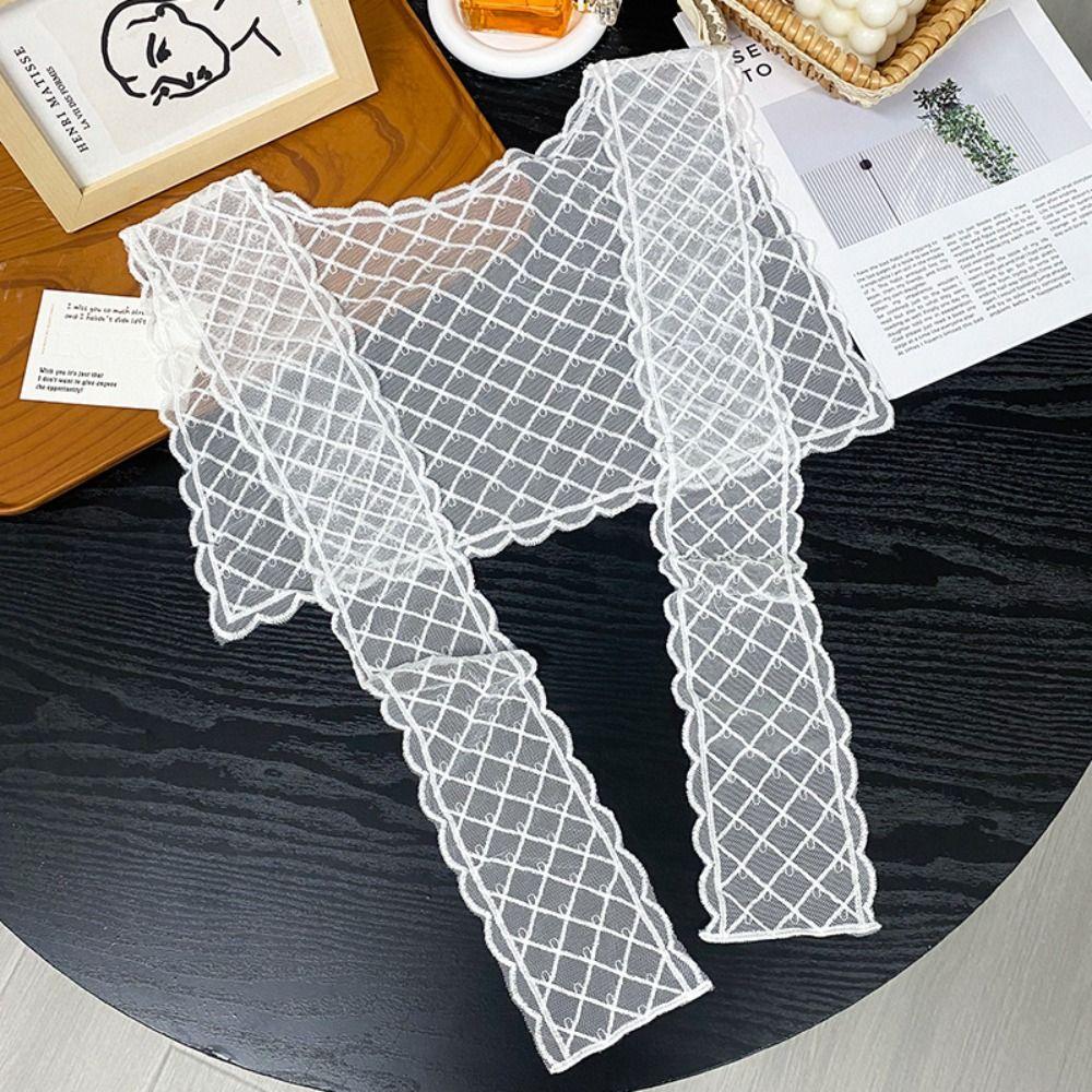 Embroidery Flower Fake Collar Shawl Translucence Protect Neck Scarf Lace Neck Guard Scarf  Female