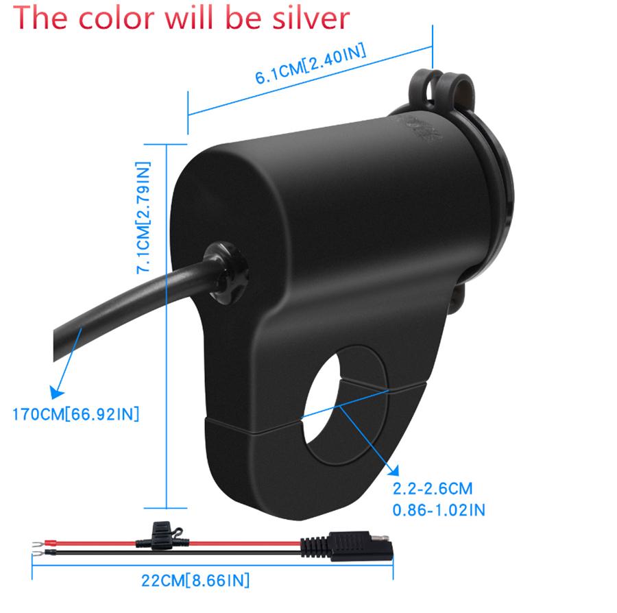 CNC Aluminum Waterproof Motorcycle USB Charger Power Adapter Socket w/ Voltmeter
