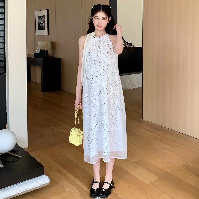Elegant Polka Dot Chiffon Maternity Dress M