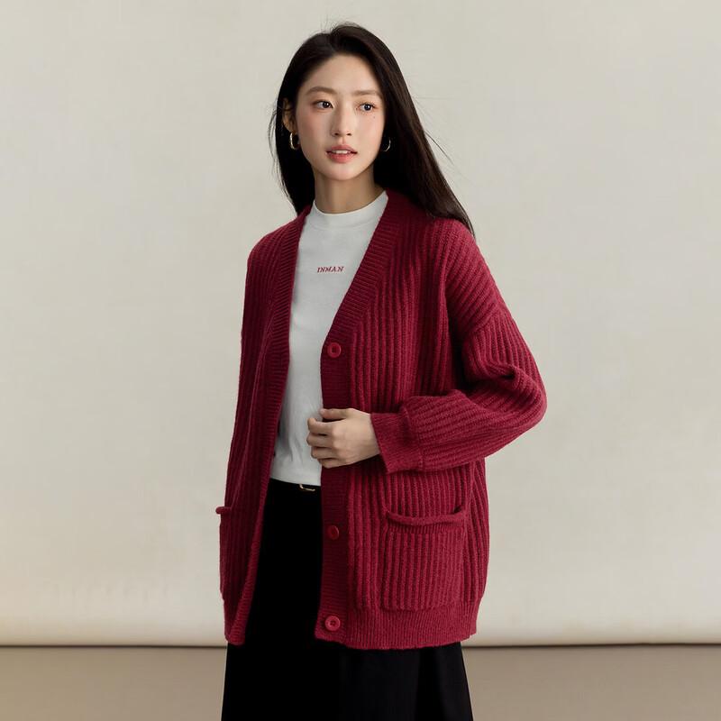 INMAN Women s Vintage Loose V-Neck Knit Cardigan L