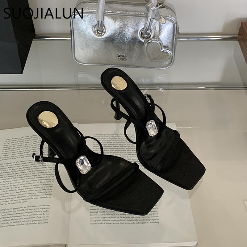 Fashion SUOJIALUN Summer Narrow Band Women Sandal Shoes Fashion New Brand Ladies Elegant Gladiator Shoes Thin High Heel Outdoor Pumps