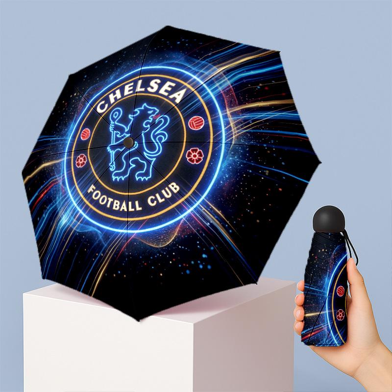 Chelsea FC Pattern Printed Mini 5 Folds 8 Ribs Compact Umbrella Windproof Waterproof Lightweight Portable Folding
