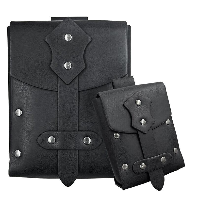 

2Pcs Retro Punk Leather Waist Bag Medieval Rivet Square Bag Nordic Viking Style Coin Purse Steampunk Fanny Pack Pirate Cosplay чёрный