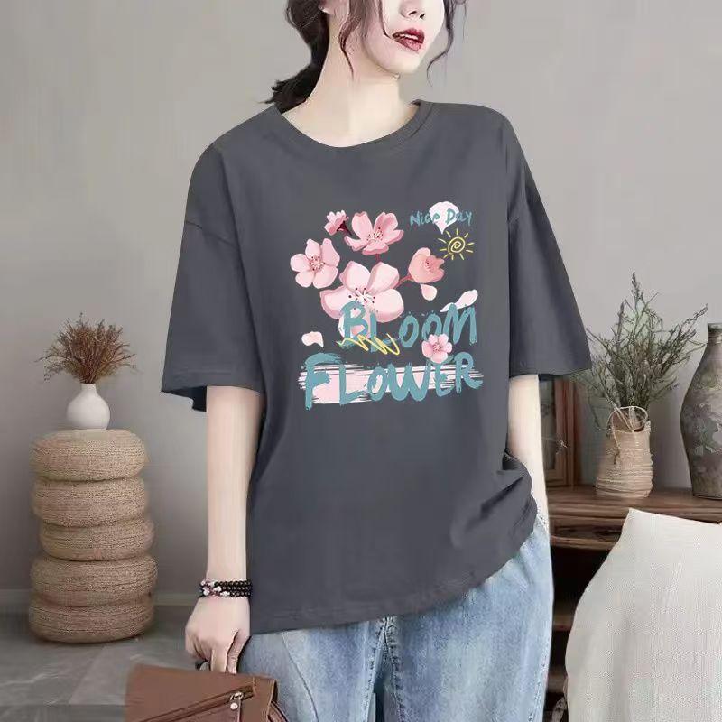 Summer New Cotton Casual Round Neck Women Trend Loose T-shirt