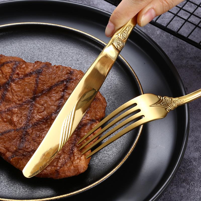 304 Stainless Steel Palace Style Tableware Embossed Western Dinnerware Cutlery Steak Knife Fork Spoon Teaspoon Kitchen Gadgets
