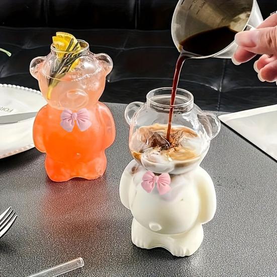 Bear Glass Cup with Straw 320ml Juice Milk Tea Smoothies Drinking Cup Reusable Coffee Cocktails Tumbler