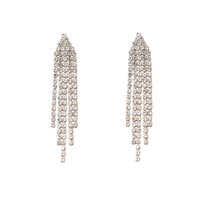 Trendy Rhinestone Tassel Earrings: S925 Silver Studs for Women with Round Faces