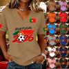 Women V Neck Pullover Short Sleeve Casual T Shirt Soccer Flag Print Portugal Support Top for Fans