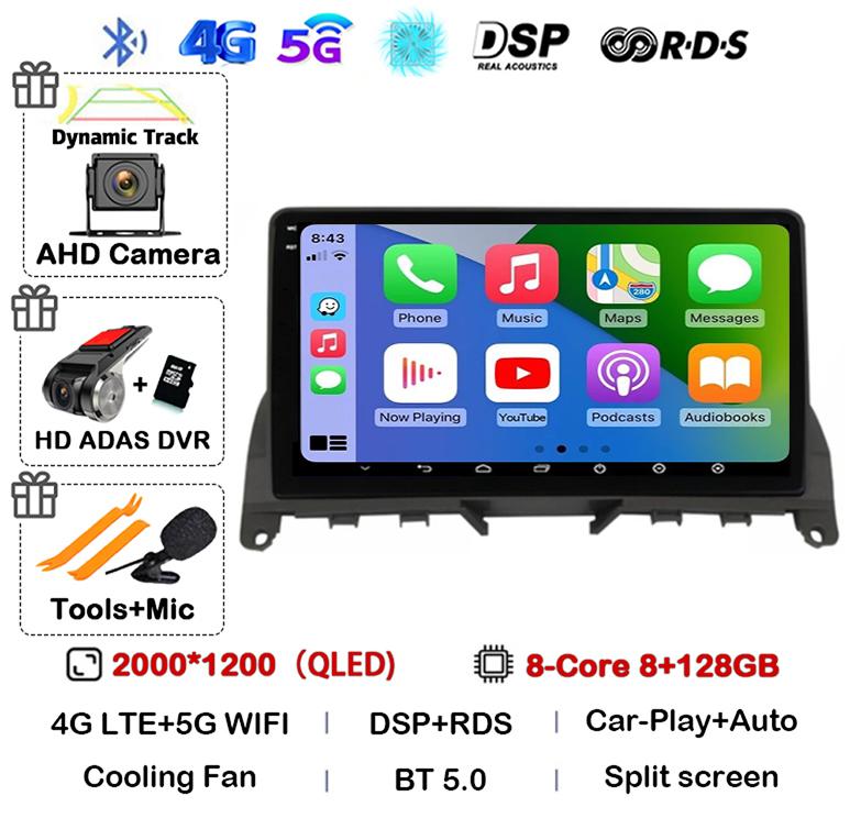 Android 14 Carplay Auto Pentru Mercedes Benz C Class 3 W204 S204 2006-2011 Radio Auto Autoradio Stereo Player Multimedia WIFI+4G DSP