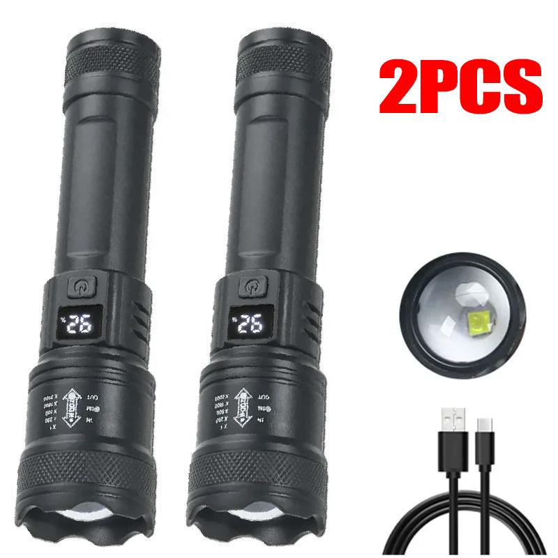 High Power Flashlight Strong Light Long Range LED Flash Light USB Rechargeable Telescopic Zoom Outdoor Camping Riding Lantern