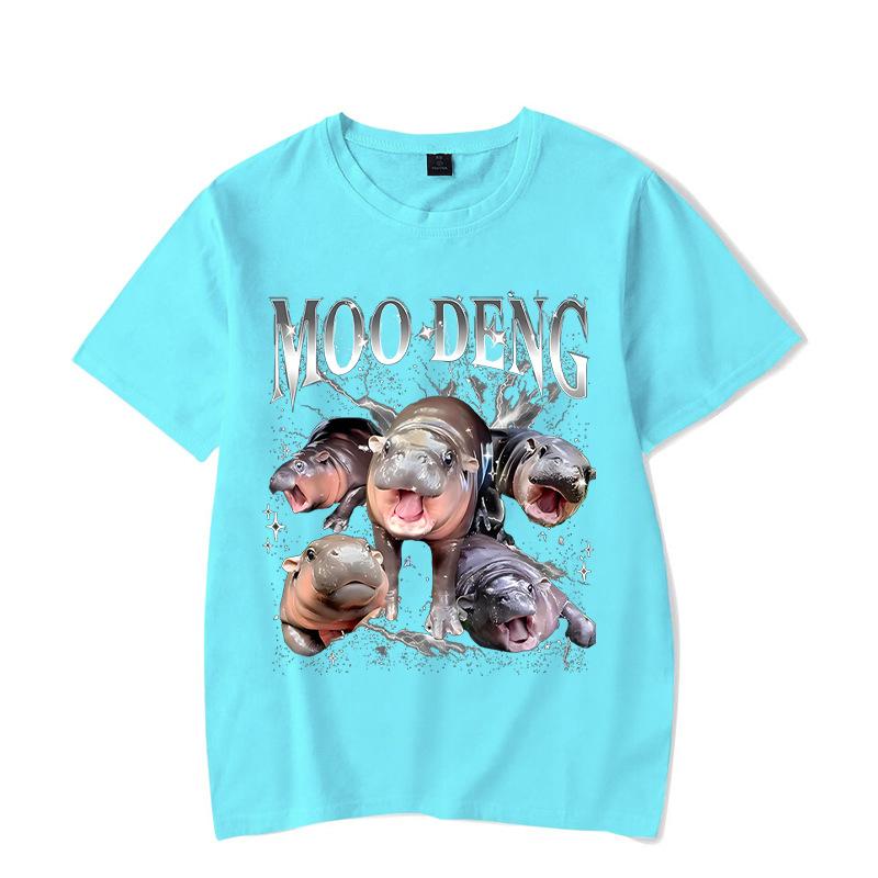 Ladies' Loose Casual Fun Moo Deng Bouncing Pig Print Pure Cotton Short Sleeved Top T-Shirts Women’s