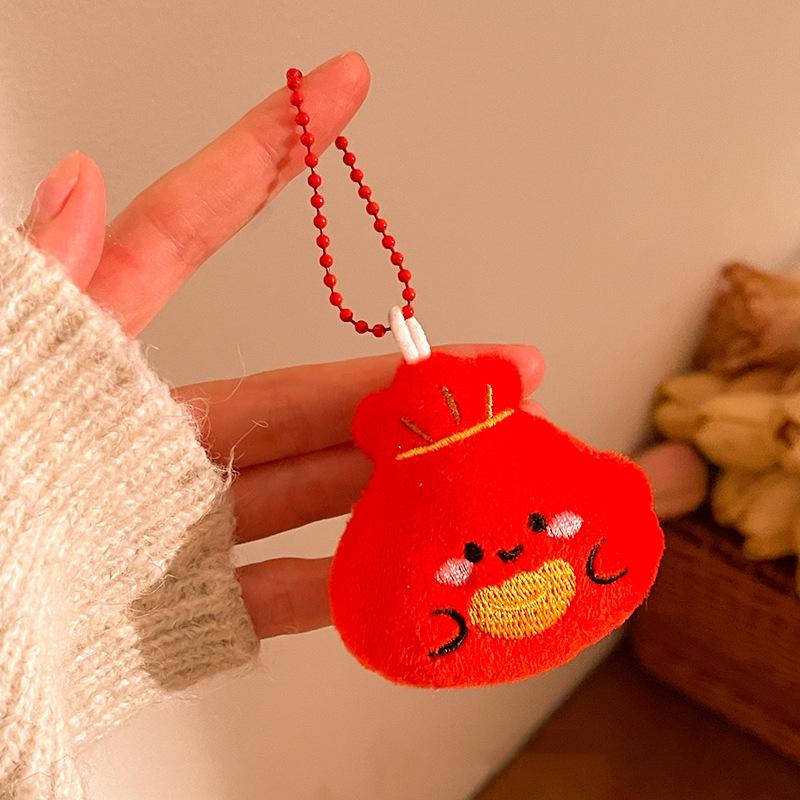Cartoon  Year Mascot Plush Keychain Cute Creative Red Doll Pendant Backpack Hanging Decorations Accessories  Year Gifts