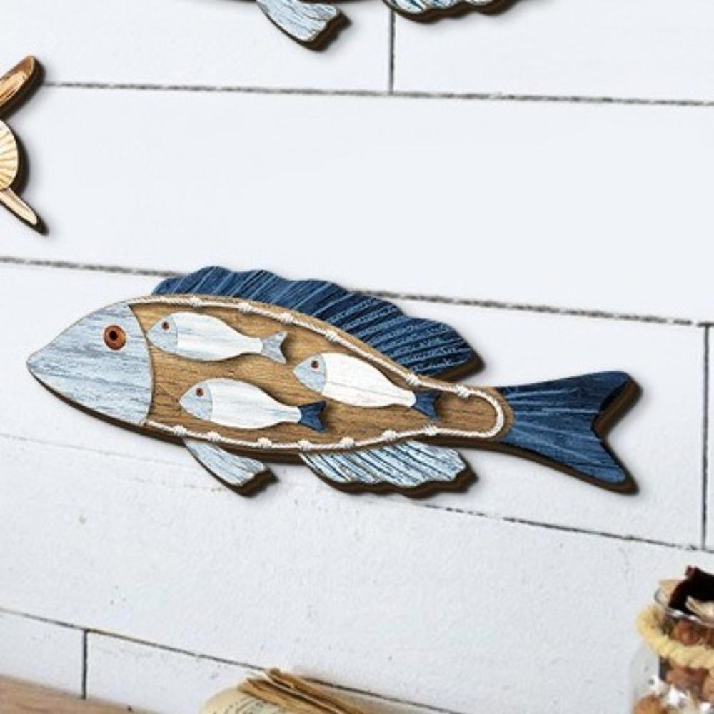 Vintage Nautical Fish Hanging Ornament Mediterranean Carving Fish Pendant  For Home Cafe Shop