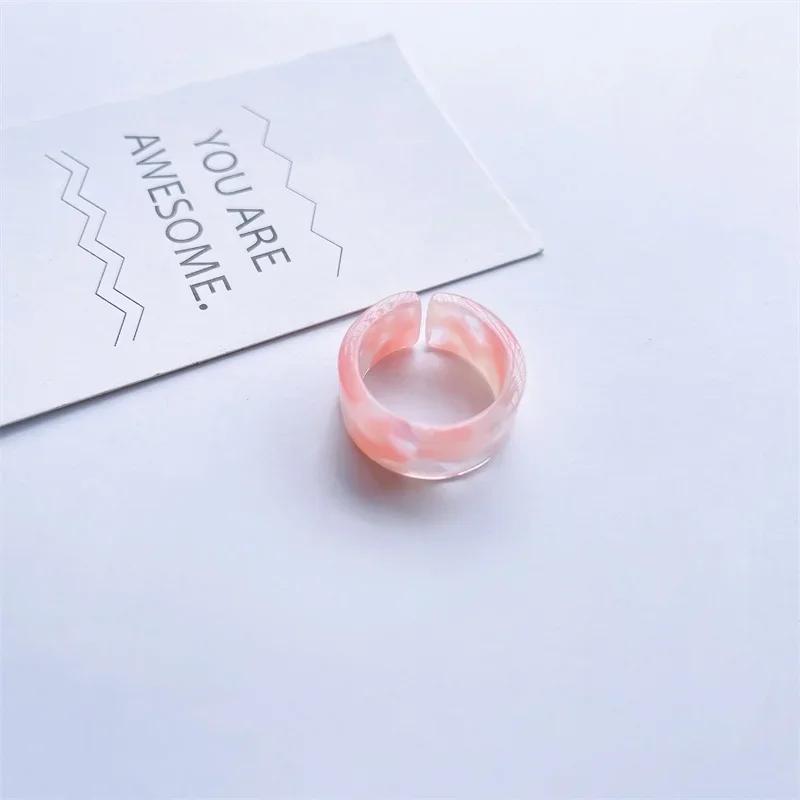 Colorful Open Marbling Ring Aesthetic Acetate Colorful Acrylic Thick Round Rings for Women Girls Jewelry Accessories Gifts