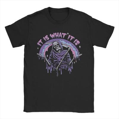 C'est ce que c'est T-shirt en coton à col rond et manches courtes avec graphique Faucheuse pour unisexe