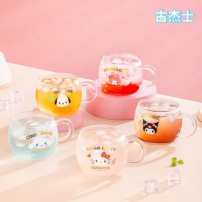 Pro Sanrio Dětský Skleněný Hrnek na Kávu Vysoké Borosilikátové Sklo Sklenice na Vodu s Uchem pro Potisk Kuromi&Hello Kitty Hrnek na Mléko a Džus
