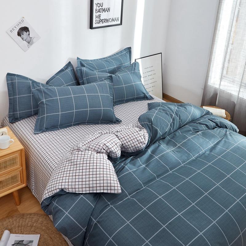 Vierteiliges Set aus Bettwäsche aus reiner Baumwolle, Bettbezug, Bettwäsche, dreiteiliges Bettlaken-Set für den Schlafsaal