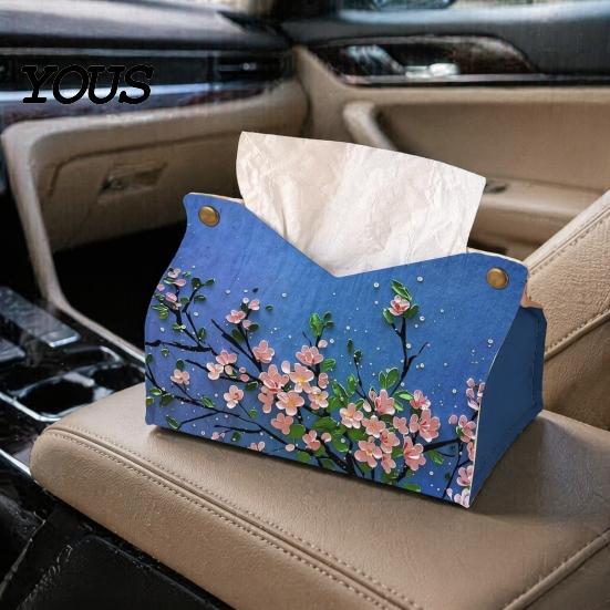 Foldable Paper Organizer Leather Tissue Box Cover with Flowers Pattern, Desktop Organizer, Napkin Holder Case, Portable Dispenser Facial Dispenser,