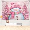 Pink Hat Snowman Tapestry Wall Hanging Cartoon Minimalist Art Bohemian Hippie Christmas Bedroom Living Room Home Decor